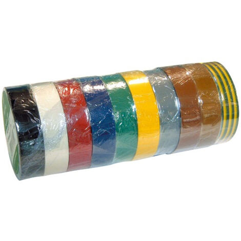 Maxter – Scotch isolant adhésif multicolore 15mm x 10m – Lot de 10 rouleaux – Pour applications électriques et isolations spécifiques