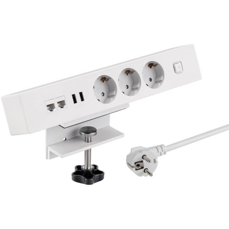 maxtrack Presa da tavolo NV62L 3 prese con contatto di protezione con 2 porte USB e 2 porte LAN, presa multipla per casa con fissaggio da tavolo, pulsante di accensione e spegnimento, ciabatta con