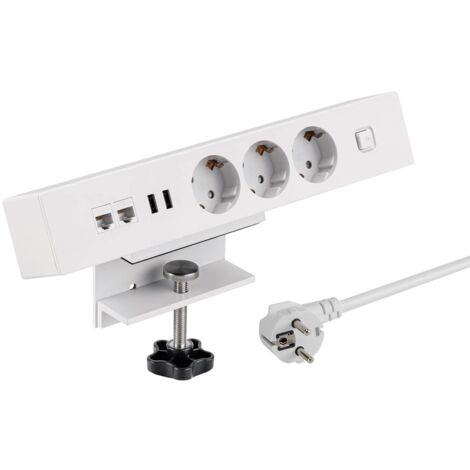 maxtrack Presa da tavolo NV62L 3 prese con contatto di protezione con 2 porte USB e 2 porte LAN, presa multipla per casa con fissaggio da tavolo, pulsante di accensione e spegnimento, ciabatta con