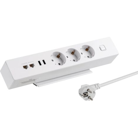maxtrack Presa da tavolo NV63L 3 prese con contatto di protezione con 2 porte USB e 2 porte LAN, presa multipla per casa con fissaggio da tavolo, pulsante di accensione e spegnimento, ciabatta con