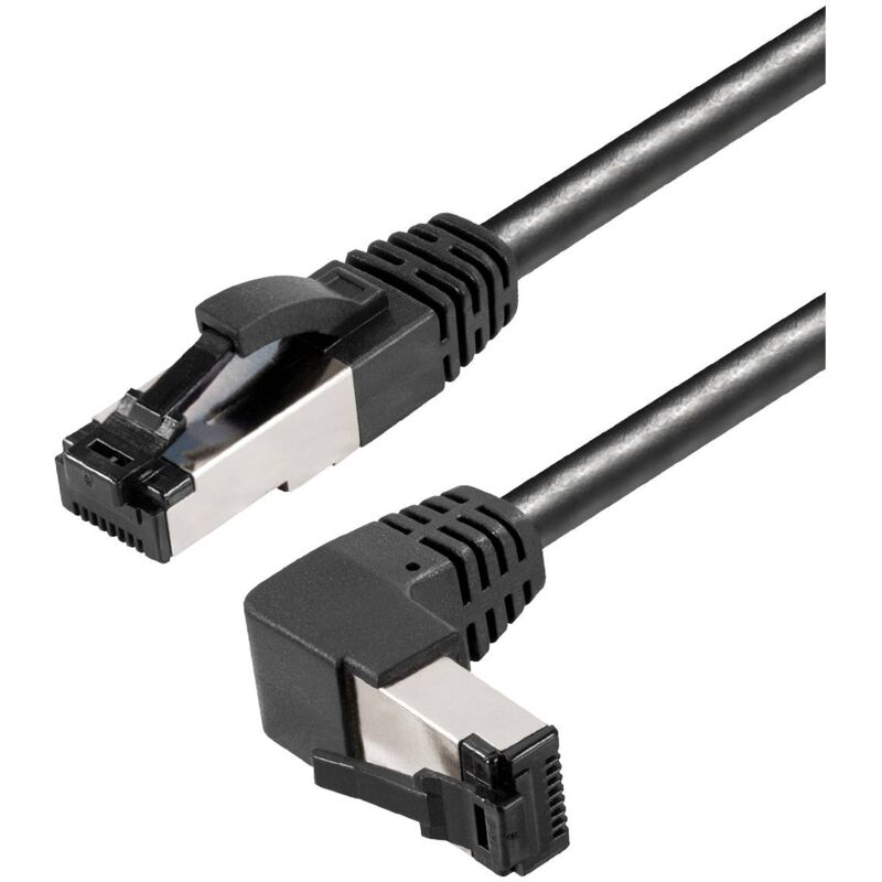 Maxtrack - TI49-3L RJ45 Câble réseau, câble patch cat 8.1 s/ftp 3 m noir coudé à 90 ° vers le haut, résiste à l'ammoniaque, blindage simple 1 pc