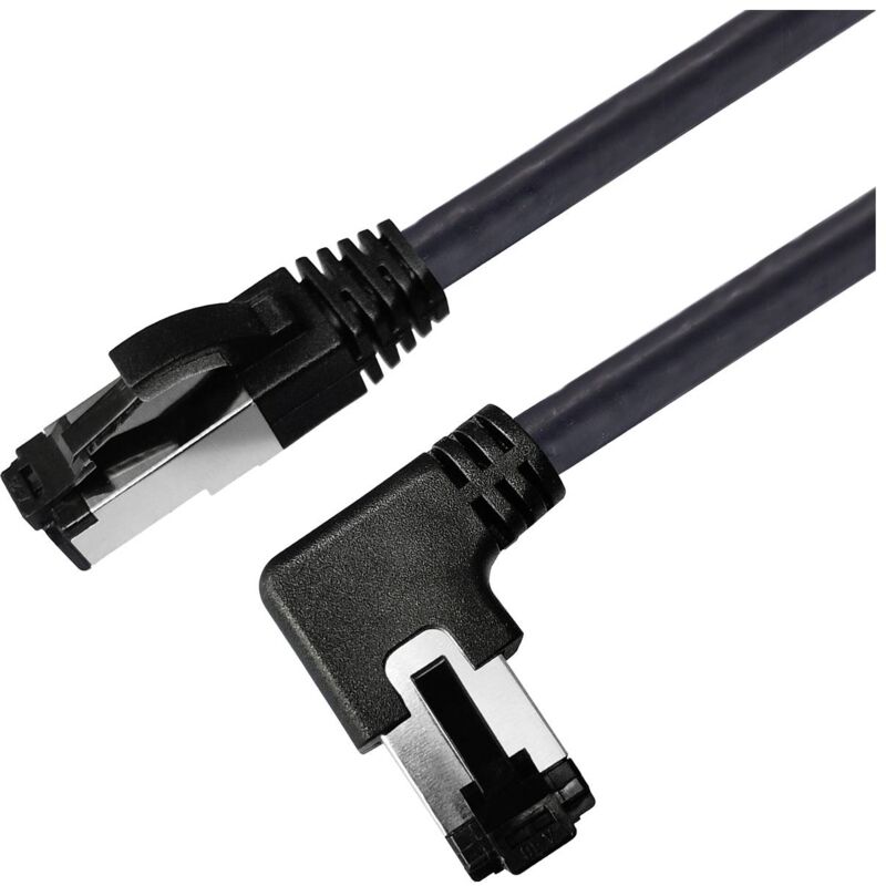 Maxtrack TI52-2L RJ45 Câble réseau, câble patch CAT 8.1 S/FTP 2 m noir coudé à 90° vers la gauche, blindage simple 1 pc(s) Y765593