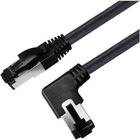 Maxtrack TI52-5L RJ45 Netzwerkkabel, Patchkabel CAT 8.1 S/FTP 5 m Schwarz 90° nach links gewinkelt,