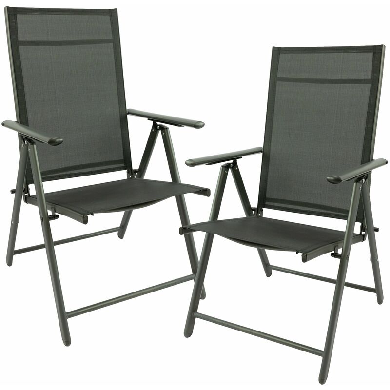 Garden Lot de 2 chaises de jardin pliantes - 56 x 56 x 110 cm - Aluminium - Argent/Noir - Maxx