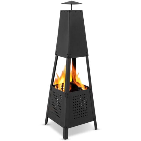 MaxxGarden Brasero Pyramid Ø35×100 cm - Cheminée de jardin - Cheminée d’extérieur - Poêle de jardin au bois - Noir
