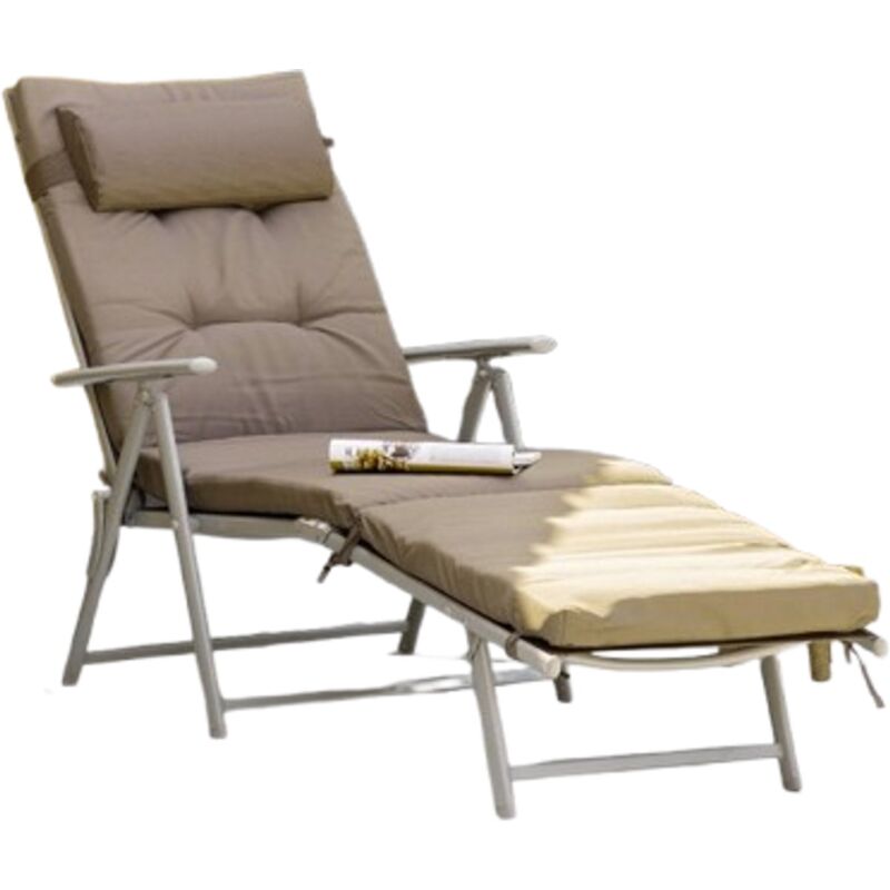 Chaise longue – Fauteuil de jardin – Transat – Gris/Brun – Incl. coussin et appui-tête - Maxxgarden