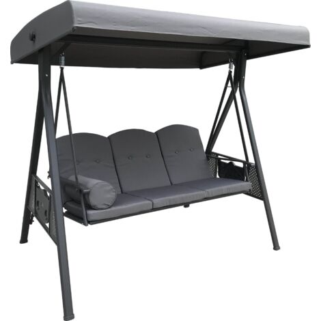 MaxxGarden Columpio con toldo - Lujoso asiento para 3 personas - Incl. cojines - 195x118x173 cm - Gris