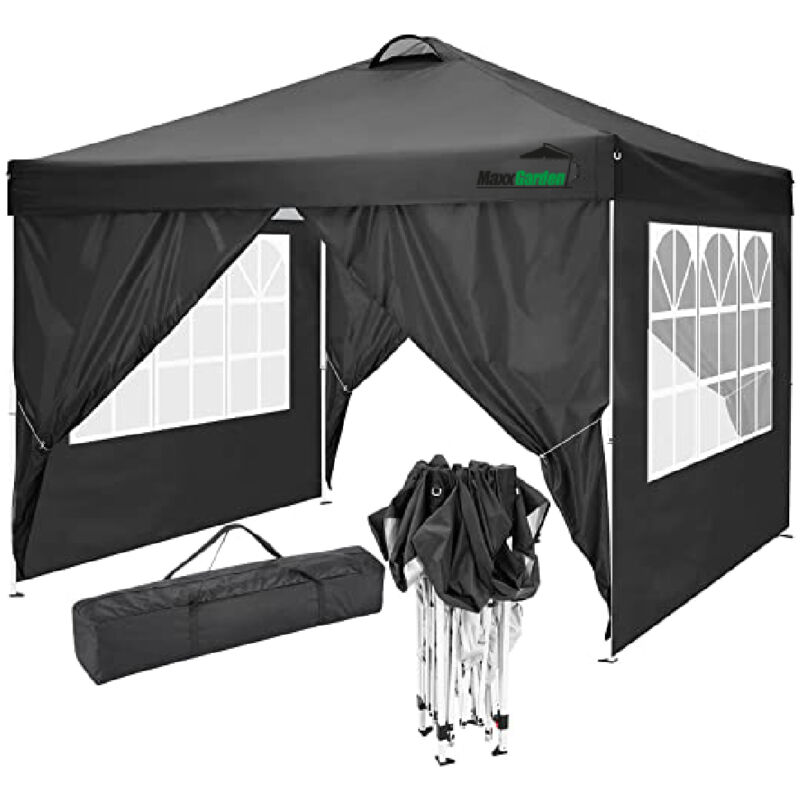 Maxxgarden - Tente de fête - Pavillon - Easy Up - Pliable - Avec Panneaux Latéraux - 3x3m - Gris