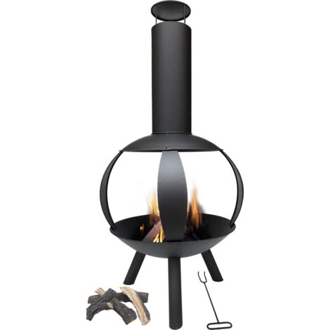 MaxxGarden - Fornello da Giardino, Focolare con Griglia in Acciaio, Fornello da Patio - Colore Nero (Ø58 x 135 cm)
