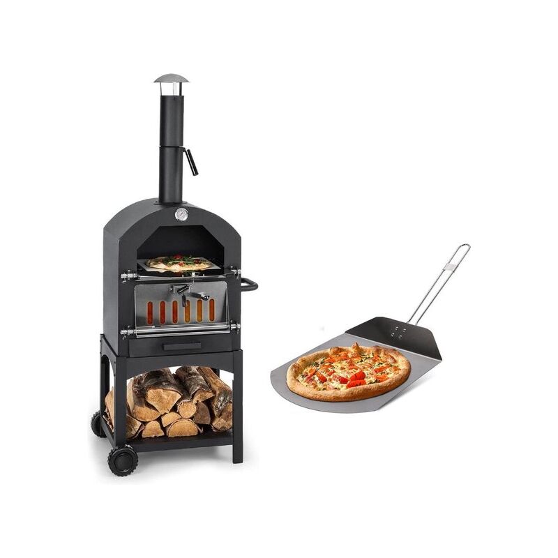 Maxxgarden - Four à Pizza - Barbecue Fumoir - Charbon de Bois ou Pellets - 45 x 65 x 48 cm - Métal - Noir
