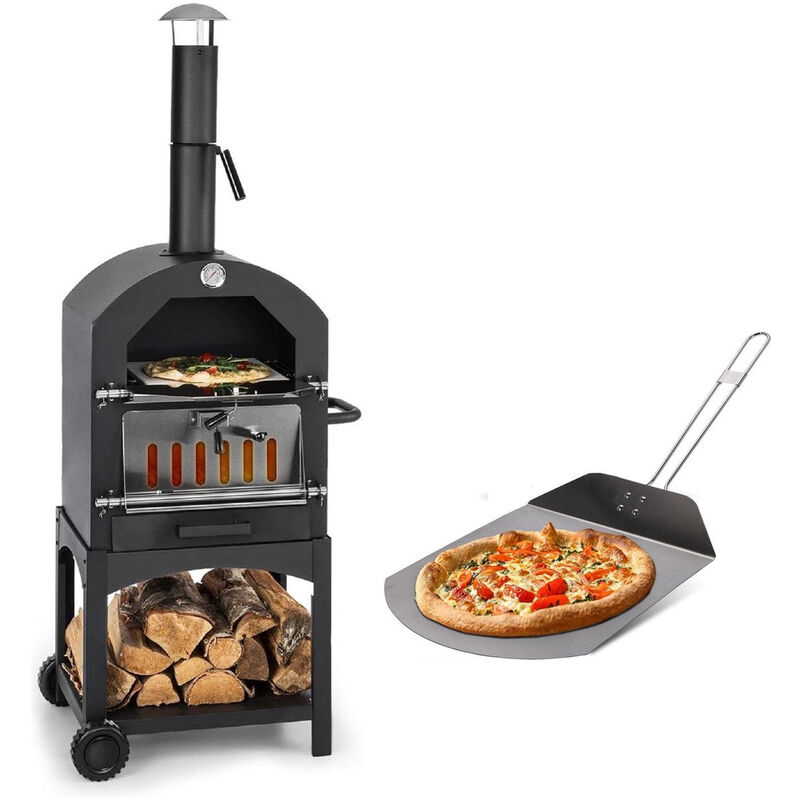 MaxxGarden Four à Pizza - Barbecue Fumoir - Charbon de Bois ou Pellets - 45 x 65 x 48 cm - Métal - Noir