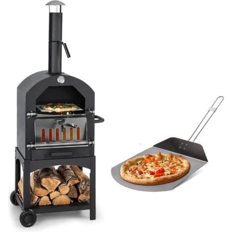 MaxxGarden Four à Pizza - Barbecue Fumoir - Charbon de Bois ou Pellets - 45 x 65 x 48 cm - Métal - Noir