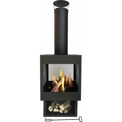 MaxxGarden Gartenkamin Apollo Ø45x113 cm - Terassenkamin - Außenkamin - Holzbefeuerter Gartenofen - Schwarz + kostenlose Abdeckung