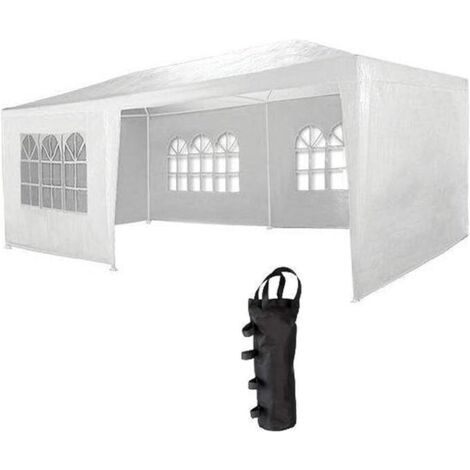 MaxxGarden Gazebo 3x6 m - Carpa de jardín - Carpa para Fiestas - 18m² - protección UV 50+ - Impermeable - 4 Paneles Laterales - Blanco + 4 x Bolsa lastre para pérgola