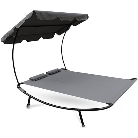 MaxxGarden Lit de jardin - Transat 2 places - Lit bain de soleil avec parasol - 2x2m - Anthracite