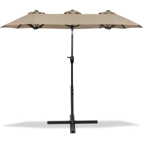 MaxxGarden Ombrellone Doppio – Parasole Grande 300 x 150cm – Ombrellone da Giardino con Manovella Manuale – Impermeabile e con Protezione Solare – Per Terrazza e Spiaggia – Colore Taupe