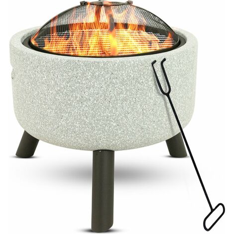 MaxxGarden Panier à Feu Aracas Ø45 cm - Brasero pour le Jardin - Brasero Rond d’extérieur - Aspect Marbre - Blanc