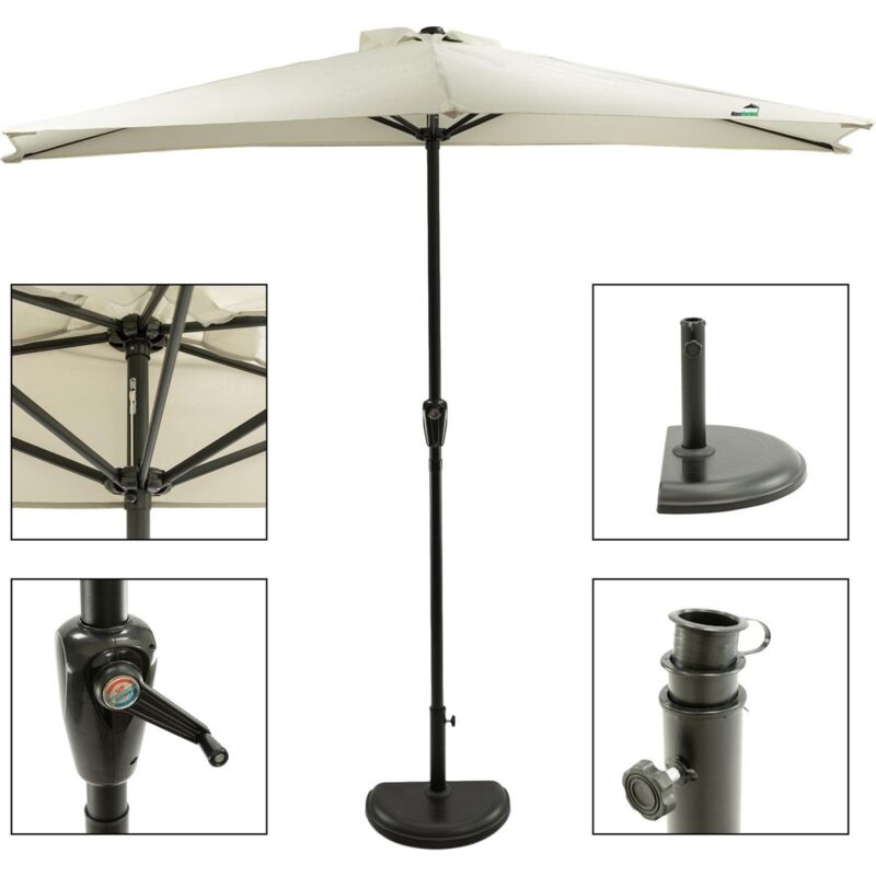 MaxxGarden Parasol de Balcon - Parasol Mural - Parasol Demi-rond - Pied Inclus - Ø270cm - Gris