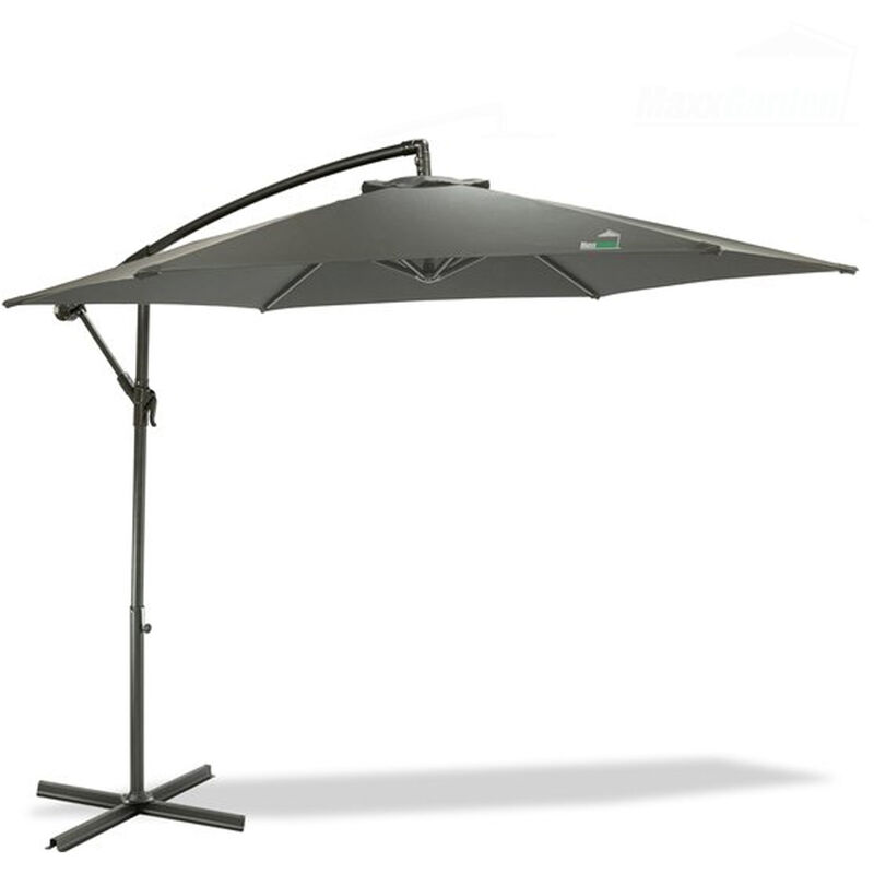 Parasol Déporté – Parasol Rond – Imperméable – Avec Pied en Croix et Housse – Ø300 cm – Anthracite - Maxxgarden