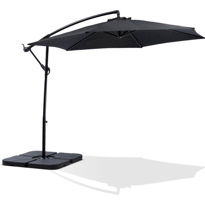 Maxxgarden - Parasol Déporté Inclinable 3M - avec Tuiles - avec base transversale et tuiles supplémentaires - Noir
