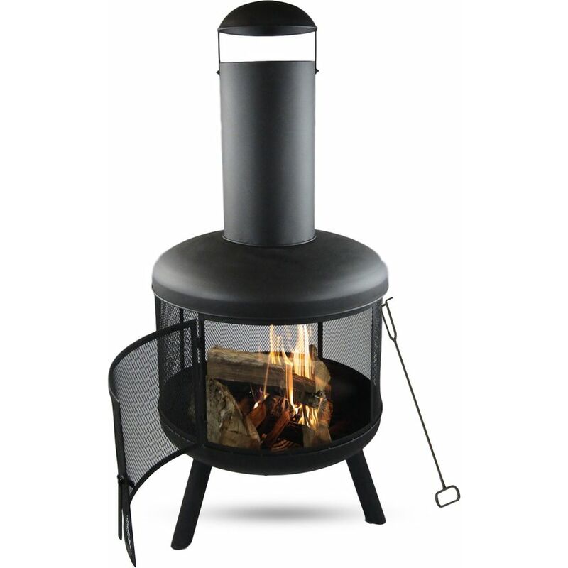 Maxxgarden - Brasero Pompei Ø60x130 cm - Cheminée de jardin - Cheminée d'extérieur - Poêle de jardin au bois - Noir
