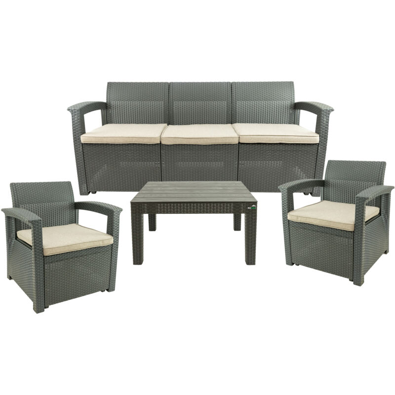 Maxxgarden - Set salon d'extérieur - Salon de jardin pour 5 personnes - 2 fauteuils, 1 canapé et 1 table - avec coussins - Noir