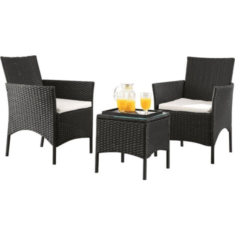 MaxxGarden Salon De Jardin - Garden Set - Lot de 2 chaises de jardin - 3 pièces en osier - rotin avec coussins - Noir