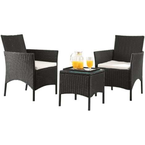 MaxxGarden Set Mobili da Giardino: 2 Poltrone e 1 Tavolino in Rattan PE Impermeabile per Esterno con Cuscini Beige, Arredo per Terrazzo, Giardino, Esterni e Salotto, Resistente alle Intemperie
