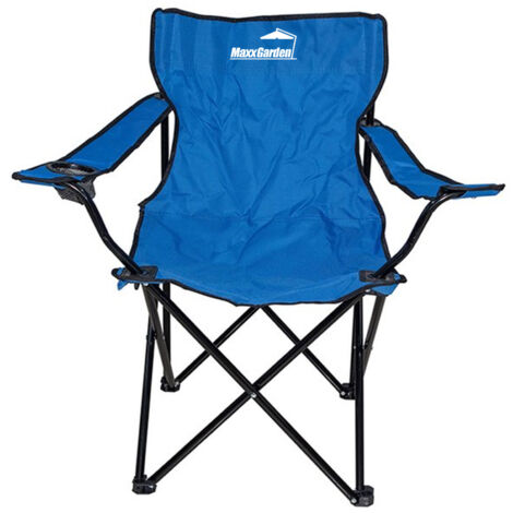 MaxxGarden Silla de Acampada - Silla de Acampada Plegable Adecuada para Festivales, la Playa, el Camping, la Pesca, etc. Portavasos en el reposabrazos - Incluye Bolsa de Transporte - Color: Azul