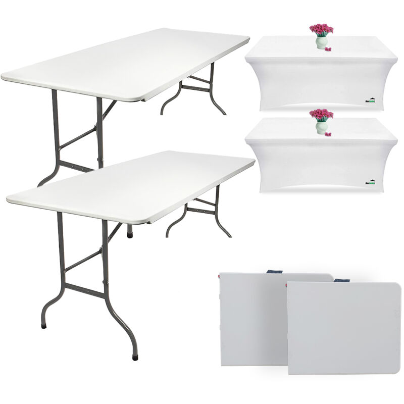 Maxxgarden - Table Pliante – 2 Tables Pliantes – 2 Tables Blanches Pliables – Table Pliante 180 cm – Incl. 2x Stretchers Blanches