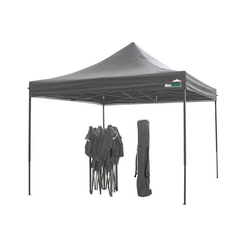 Maxxgarden - Tente de fête Easy-up - Cadre pliable - Gris foncé - 3x3m - Incl. parois latérales, sacs de lest et sac de transport