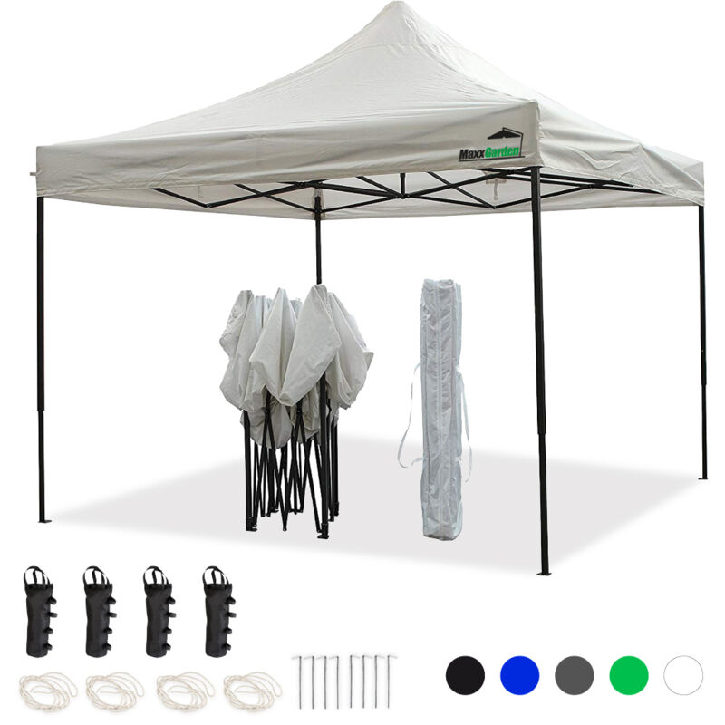 Maxxgarden - Tente de fête - Pavillon - Easy Up - Pliable - Imperméable - Inclus : Sac de transport & Sacs de poids rechargeables - 3x3m - Blanc