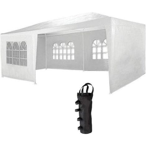 MaxxGarden Tente de Réception 3x6m - 18m² + 4 Sacs de Sable - avec Panneaux Latéraux - Fenêtres Hydrofuges - Blanc