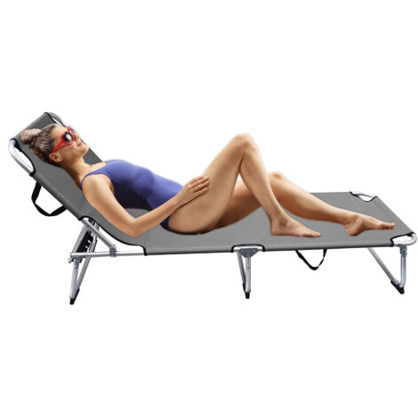 MaxxGarden Tumbona de terraza Plegable - Tumbona de jardín, Plegable - Uso para Playa, Camping, balcón, etc. 110kg de Carga útil, Tumbona de Exterior - Color: Gris