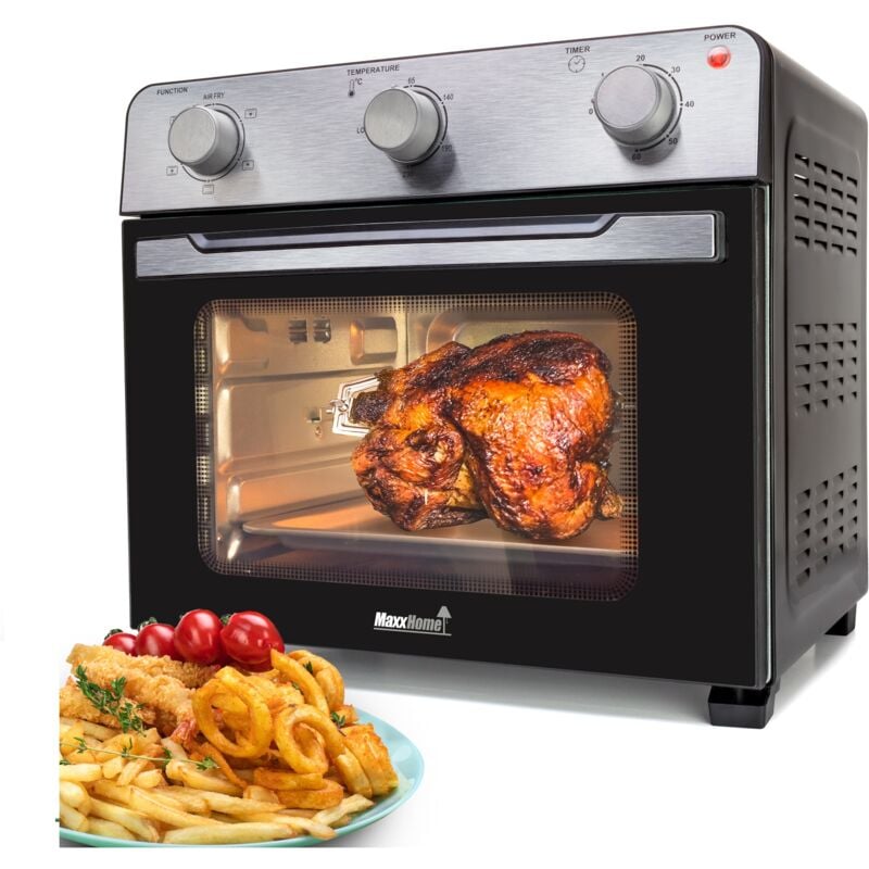 MaxxHome Mini Four à Air Chaud Electrique - Friteuses à air sans Huile - Four posable - Température Réglable - Capacité 28L - 1600W - Noir