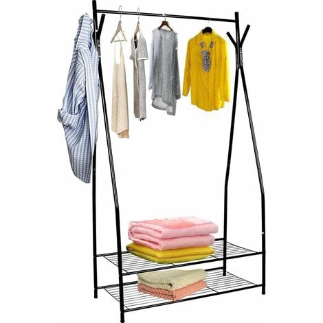 MaxxHome Kleiderständer - Mit Schuhregal - Garderobe - 90 x 160 cm - Schwarz