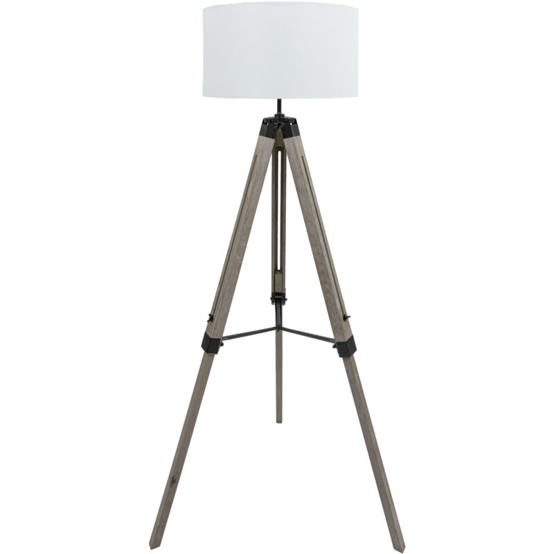 Lampadaire trépied - Eclairage d'intérieur - Lampadaire Elly - Réglable Bois - 145 cm - Blanc - Maxxhome