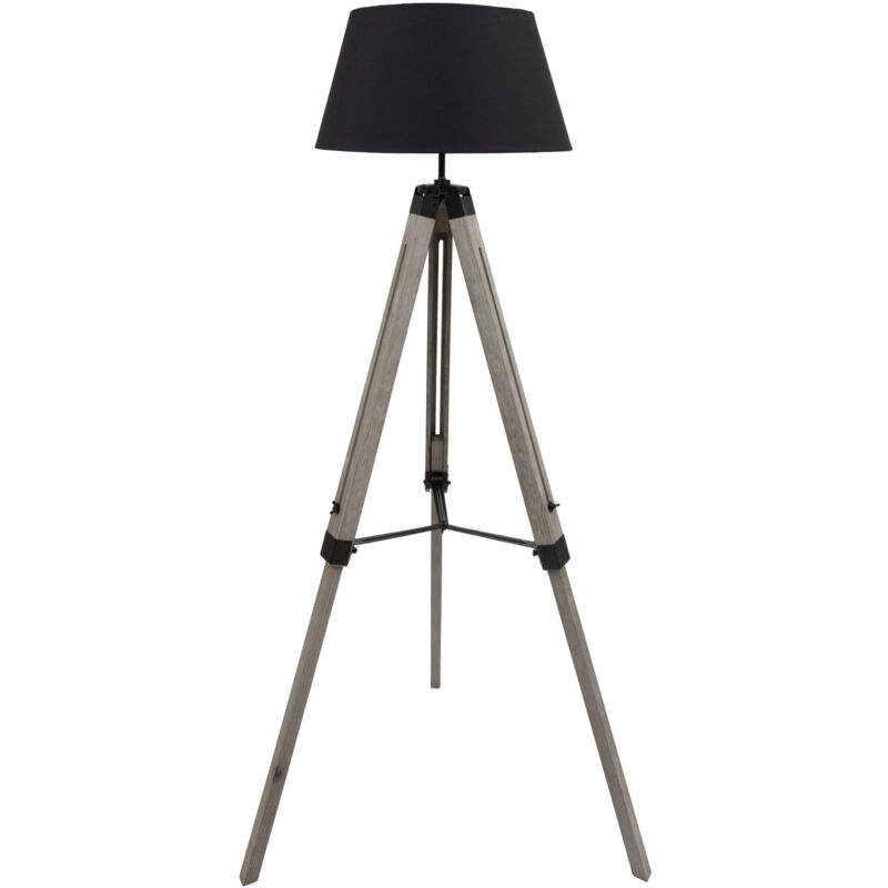 MaxxHome Lampadaire trépied - Eclairage d'intérieur - Lampadaire Lilly - Réglable Bois - 145 cm - Noir