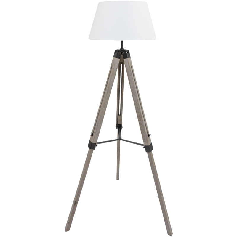 Lampadaire trépied - Eclairage d'intérieur - Lampadaire Lilly - Réglable Bois - 145 cm - Blanc - Maxxhome