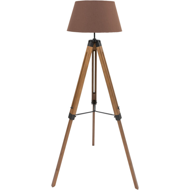 MaxxHome Lampadaire trépied - Eclairage d'intérieur - Lampadaire Lilly - Réglable Bois - 145 cm - Brun/Crème