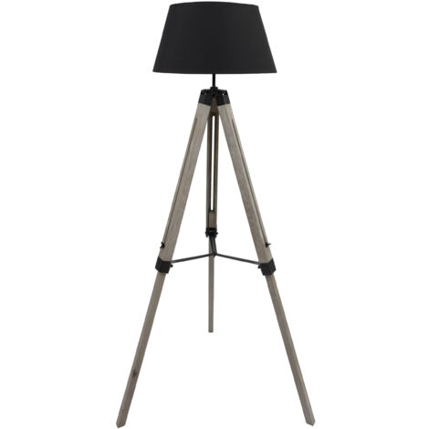 MaxxHome Lampadaire trépied - Eclairage d'intérieur - Lampadaire Lilly - Réglable Bois - 145 cm - Noir