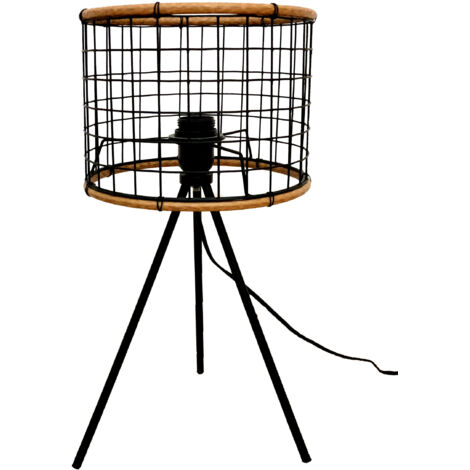 MaxxHome Lámpara de Mesa de Madera y Metal. Marco Negra – 49 cm – E27 LED – 40 W