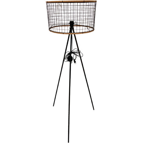MaxxHome - Lámpara de pie (madera y metal, casquillo E27, 40 W, 146 cm)