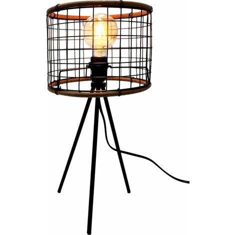 MaxxHome Lampe de table - Inclinable - 40 W E27 LED - 23 x 49 cm - Noir/Bois