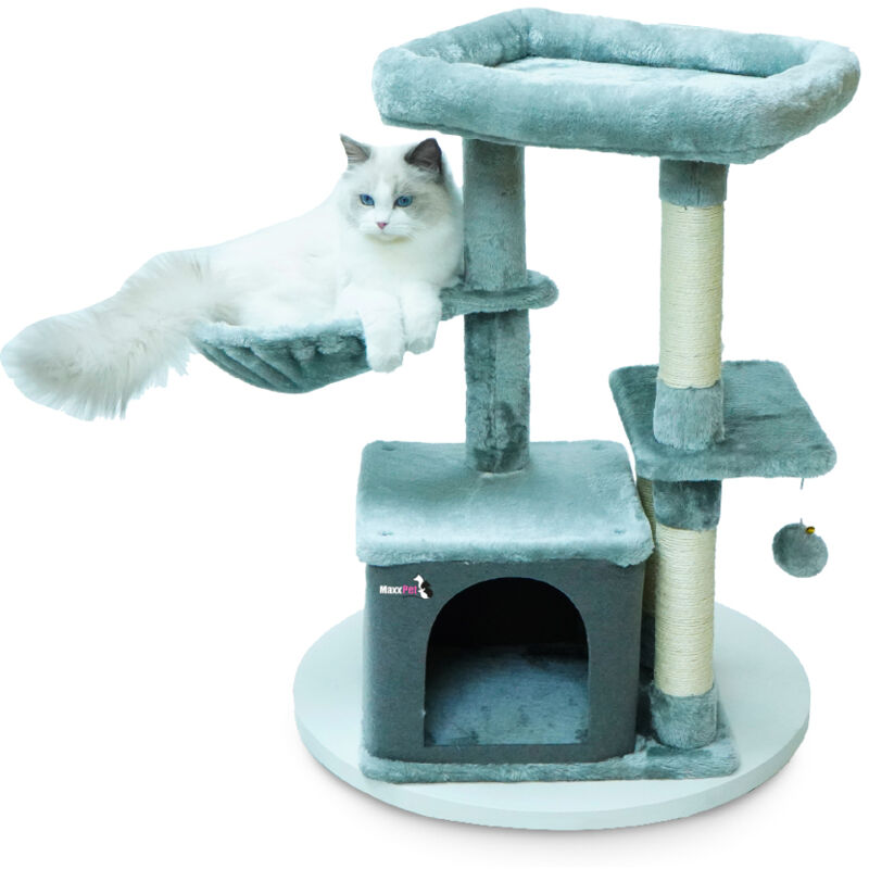 Maxxpet - Arbre à Chat - Aire de Jeux pour Chat - Griffoir - Maison pour Chats - Arbre à Chat 4 étages - 3 espaces de couchage + Maison pour Chat
