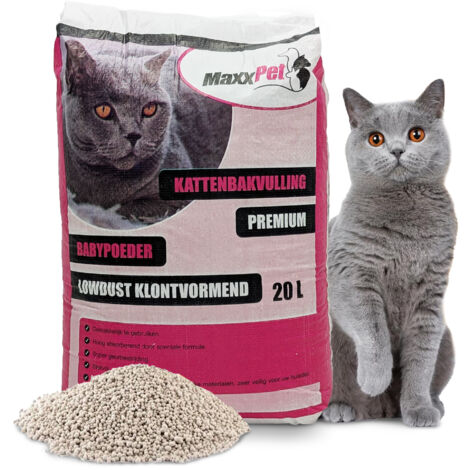 MaxxPet Arena para gatos - Arena aglomerante - Perfume de polvo de bebé - 20 litros - Arena para gatos - Arena para gatos de bajo contenido de polvo con gránulos gruesos
