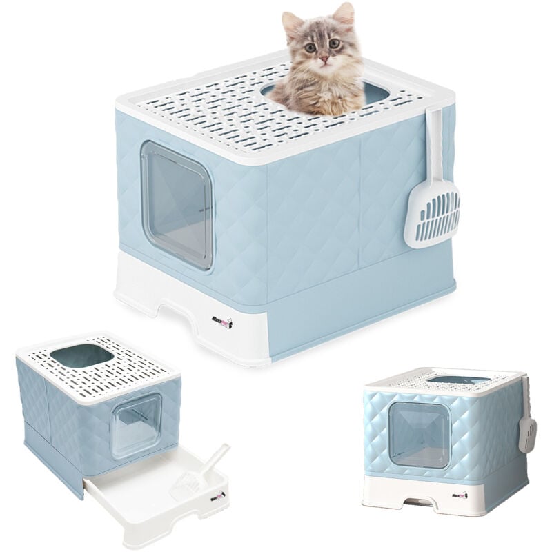Bac à litière pliable - Maison pour chat - Toilettes pour chat en plastique - 50x41x37cm - Bleu clair - Maxxpet