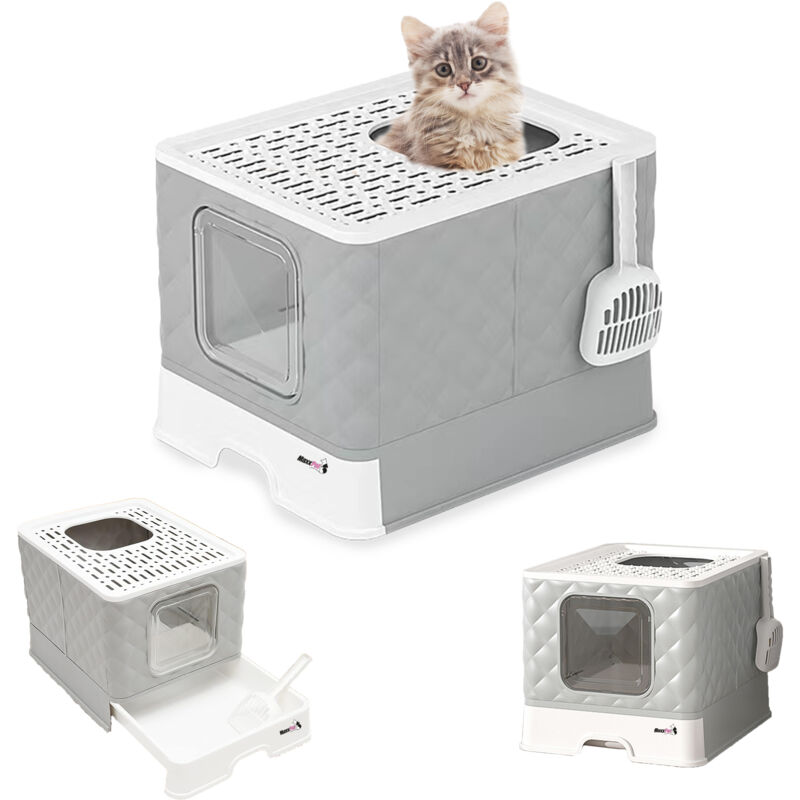 Bac à litière pliable - Maison pour chat - Toilettes pour chat en plastique - 50x41x37cm - Gris - Maxxpet