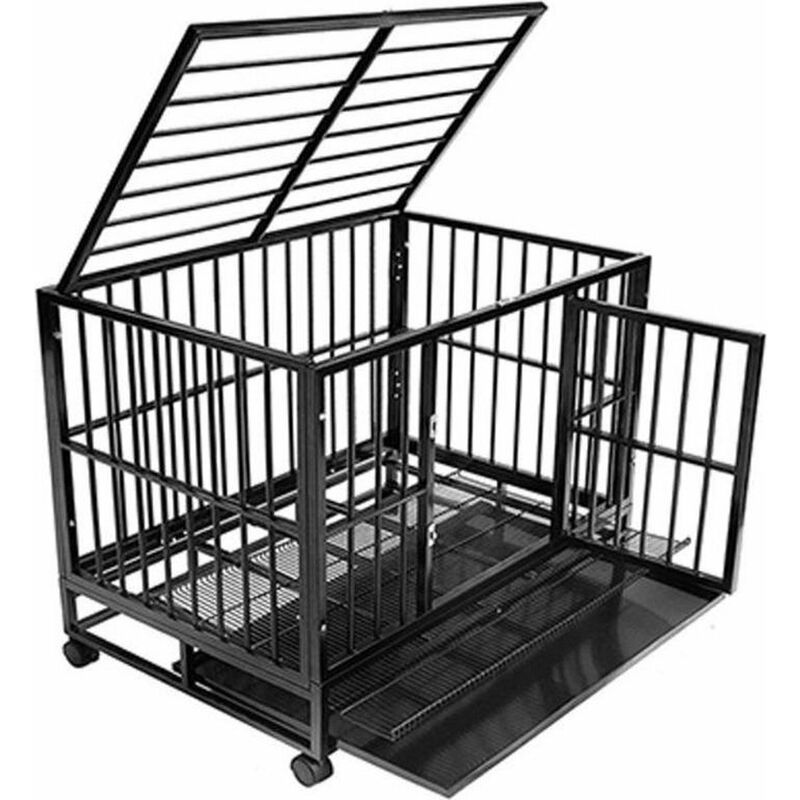 Maxxpet - Cage pour chien 95x65x75 cm - Cage mobile pour chiots - 2 Ouvertures - Intérieur et Extérieur - Pliable - Noir