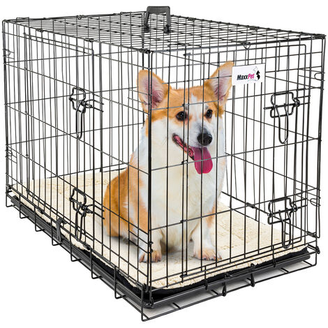 MaxxPet Cage pour Chien 91x57x64 cm - Avec Coussin - Avec poignée - Caisse de transport pliante - 2 Portes - Noir